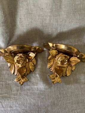 vintage 40s giltwood roses wall sconces shelves
